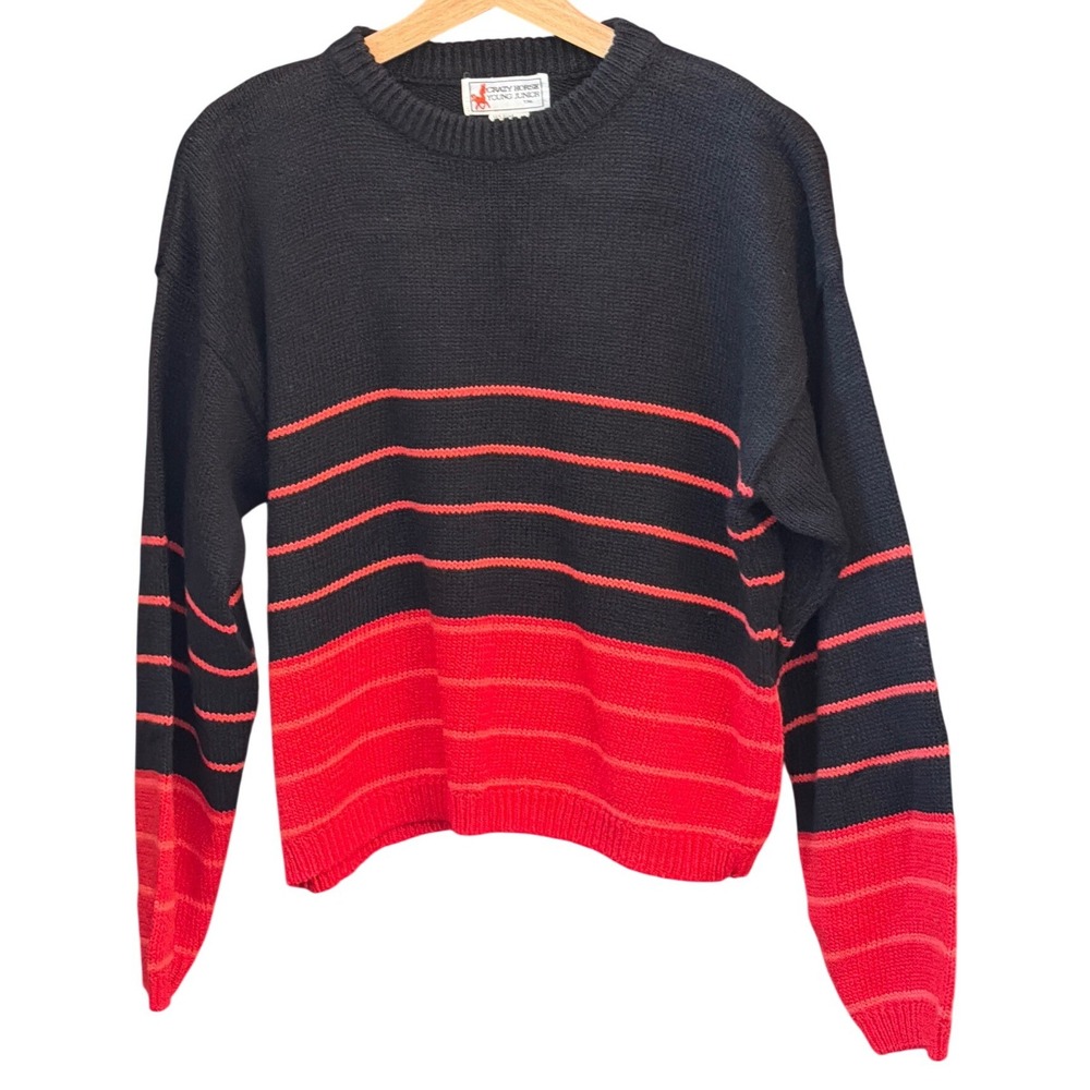 Vintage Crazy Horse Sweater Grunge Punk Emo Striped Knit Colorblock Black Red